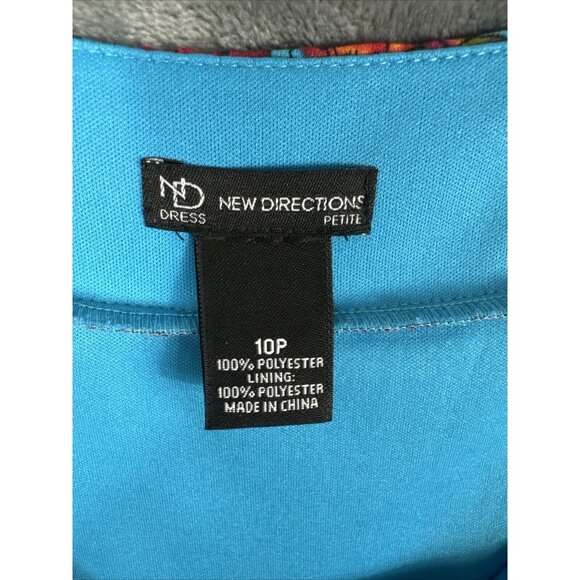 New Directions Dress Womens A Line Turquoise Blue Floral Pleated Short Sleeve - Picture 9 of 14